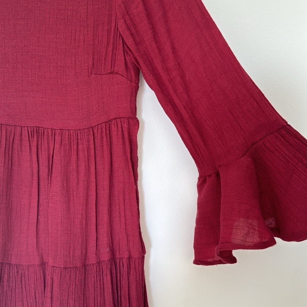 Pink Lily Size Small Dress - Red/Maroon with Ruffles & Puff Sleeves - Picture 2 of 6